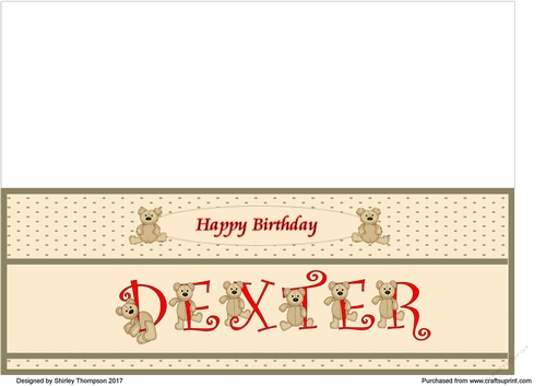 Teddy bear DL name card (Dexter).