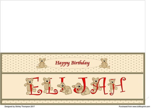 Teddy bear DL name card (Elijah).