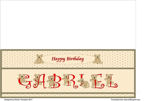 Teddy bear DL name card (Gabriel).