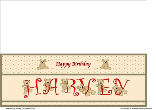 Teddy bear DL name card (Harvey).