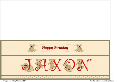Teddy bear DL name card (Jaxon).