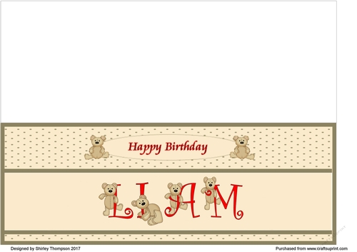 Teddy bear DL name card (Liam).