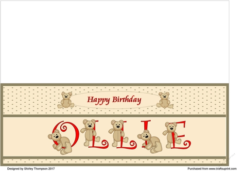 Teddy bear DL name card (Ollie).