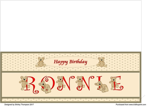 Teddy bear DL name card (Ronnie).