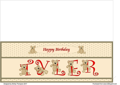 Teddy bear DL name card (Tyler).