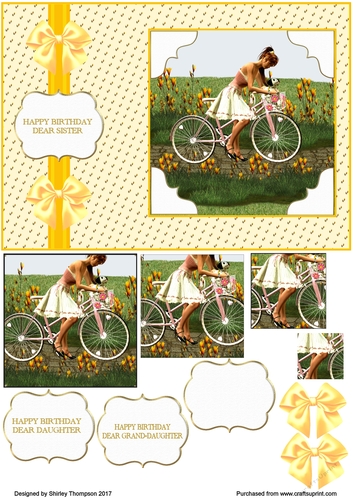 Young lady cyclist A5 card front.