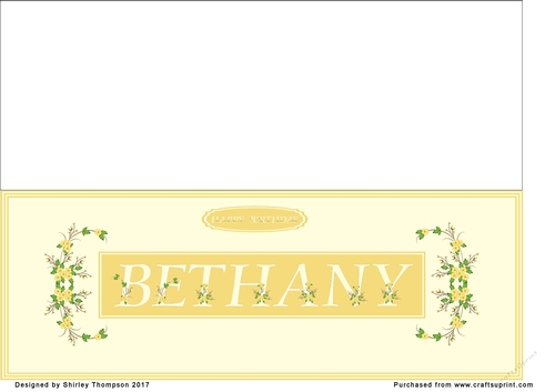 Yellow floral alpha DL name card (Bethany)