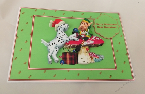 Cute dalmation and elf A5 card with decoupage (Green)