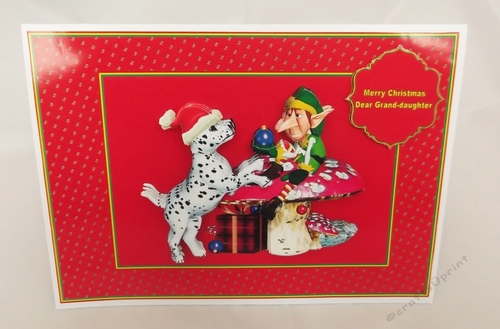 Cute dalmation and elf A5 card with decoupage (Red)