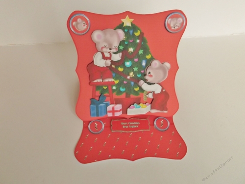 Red bracket shaped easel Christmas card.