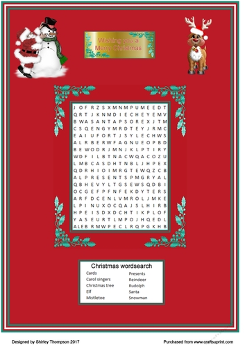 A4 Christmas wordsearch card front