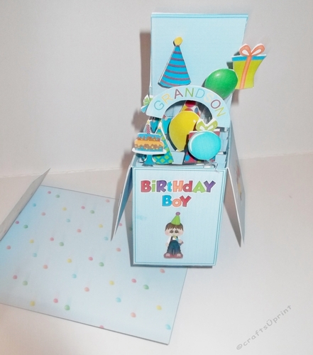 Birthday boy box card for ages 1 - 6 years with matching envelope.