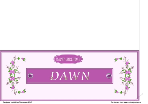 Deep pink floral alpha DL name card (Dawn)
