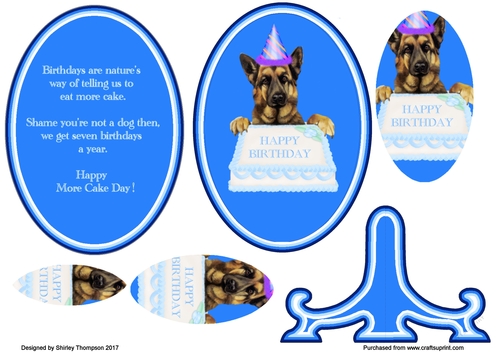 Humerous dog with birthday cake plate sheet.