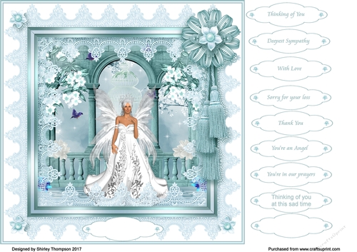Beautiful angel blue 8 x 8 card front.
