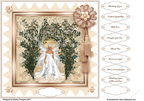 Beautiful angel cream & beige 8 x 8 card front