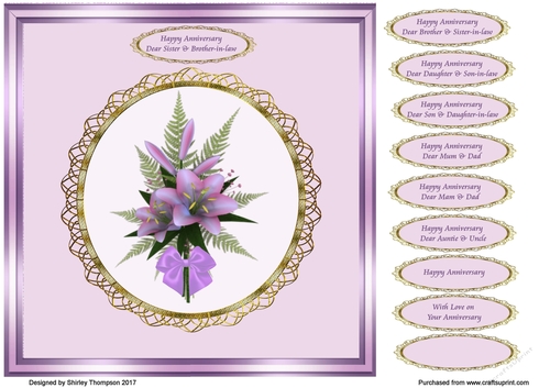 Lilac lilies 8 x 8 anniversary card front.