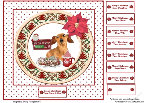 8 x 8 naughty list dog card front.
