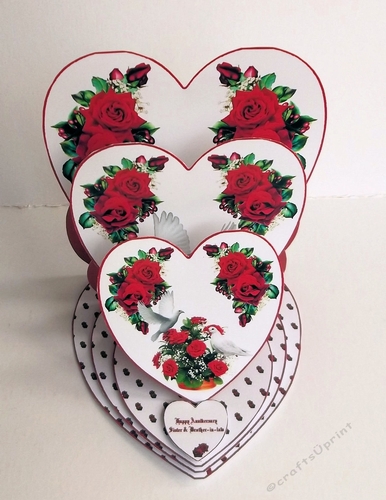 Triple heart easel card with matching envelope. Wedding or Anniversary.