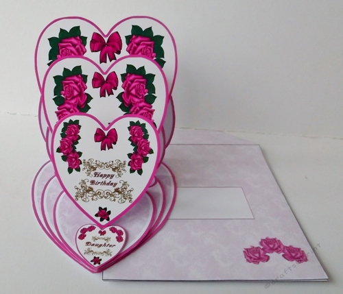 Fuchsia rose triple heart easel card and envelope.