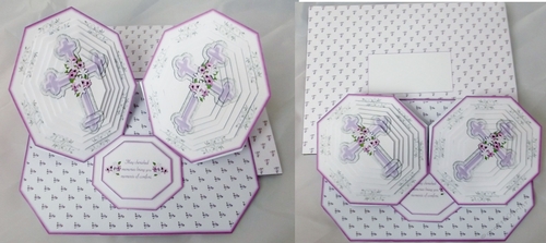 Lilac and silver crosses octagonal double easel card with matching envelope.