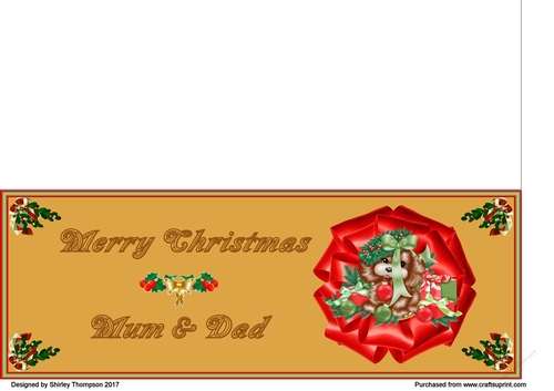Gold Christmas puppy DL card (Mum & Dad)
