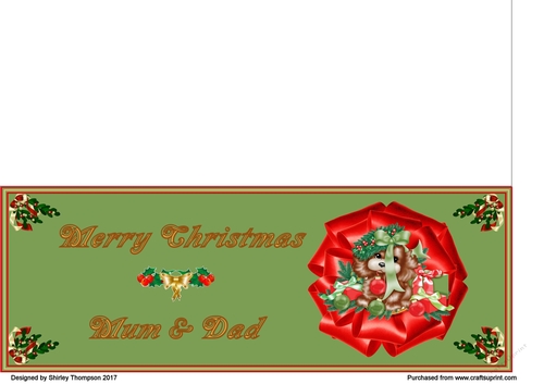 Green Christmas puppy DL card (Mum & Dad)