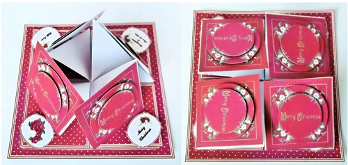 Red rose and poinsettia quad easel card.