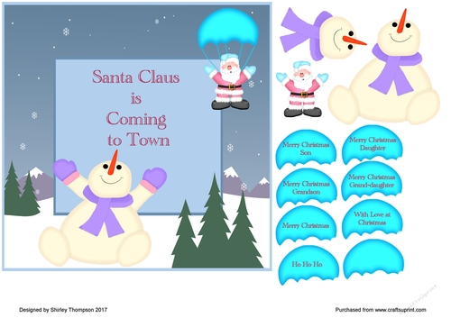 7 in Santa Claus is coming to town, step by step card front.
