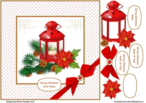 8 x 8 in lantern & poinsettia step by step card front.
