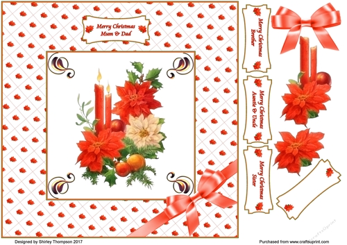 8 x 8 Candles and poinsettia step by step card front.