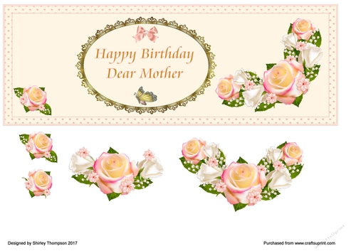 Pink floral DL card front with decoupage (Mother)