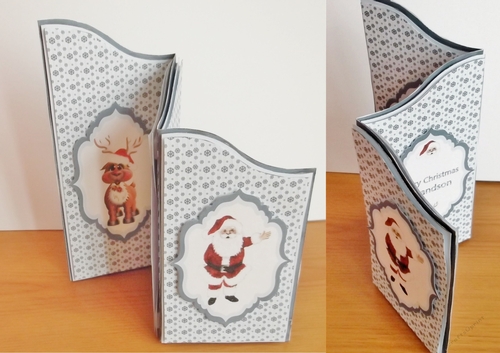 3in x 6.5 in wavy tri-fold Christmas card.