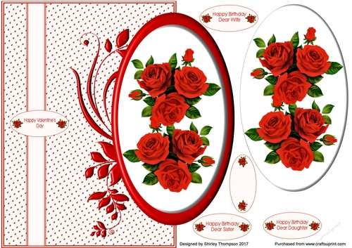 Large red floral over the edge card front.