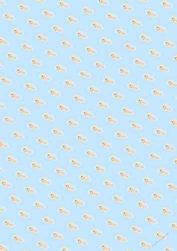 A4 blue backing paper with a baby boy sleeping on a crescent moon among the clouds.