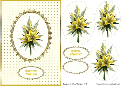 Gold and yellow lily A5 card front.