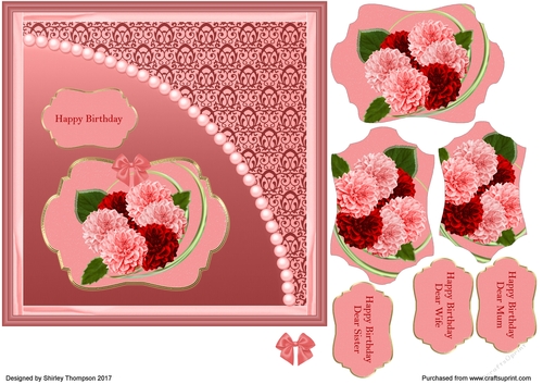 7 x 7 in pink floral step by step card front.