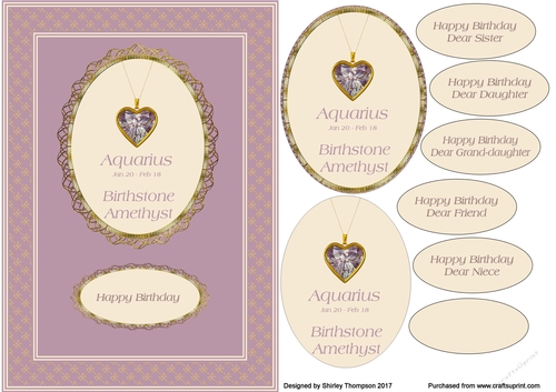 A5 Aquarius zodiac card front.