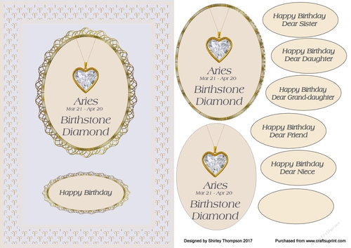 A5 Aries zodiac card front.