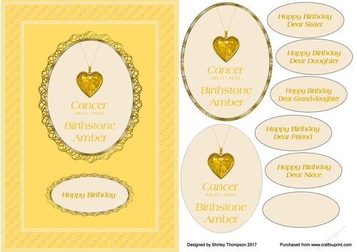 A5 Cancer zodiac card front.