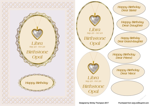 A5 Libra zodiac card front.