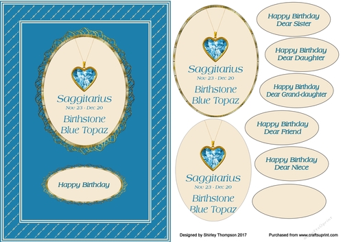 A5 Saggitarius zodiac card front.