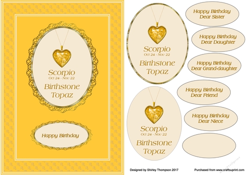 A5 Scorpio zodiac card front.