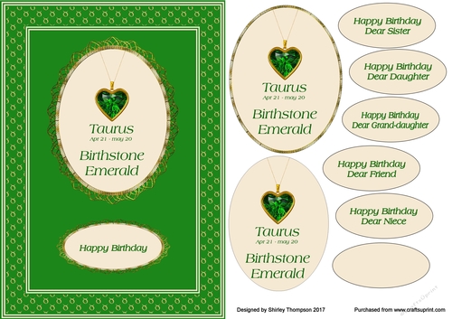 A5 Taurus zodiac card front.