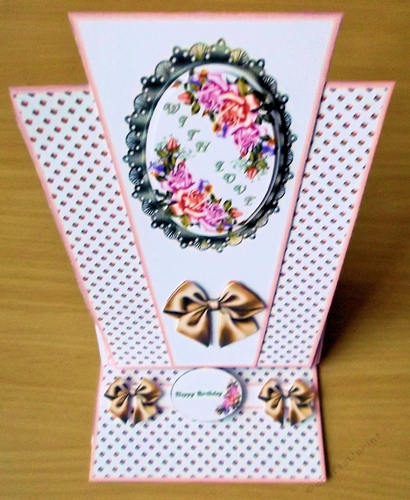 Peach floral triangle easel card.