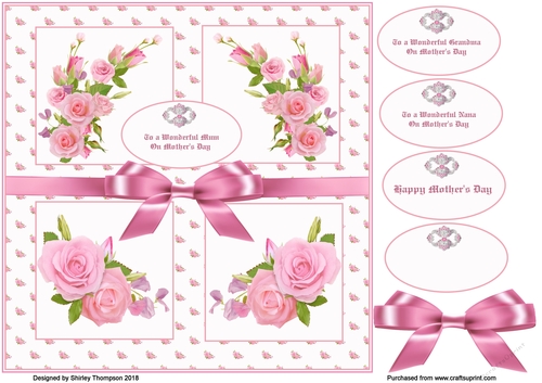 8 x 8 pink floral Mothers Day quick card front.