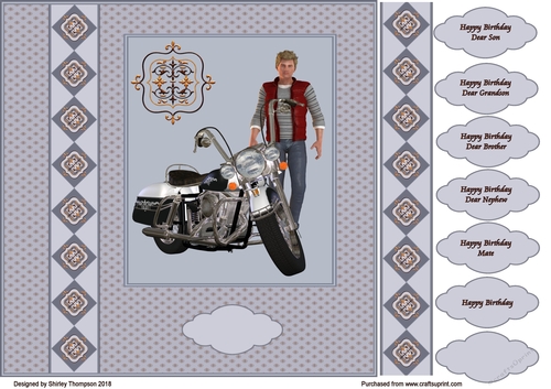 8 x 8 in biker man card front.