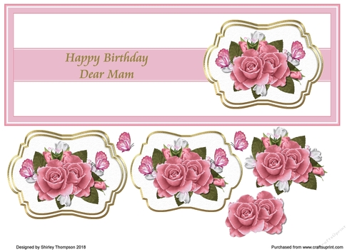 Pink floral DL Birthday card front (Mam)