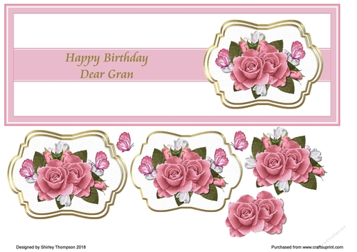 Pink floral DL Birthday card front (Gran)