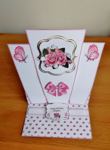 Pink roses triangle shaped easel card.